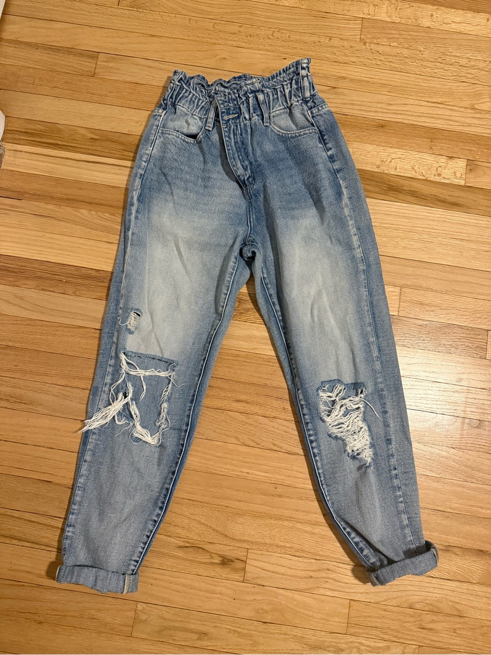 Distressed Light Blue Women's Jeans - elastic waist